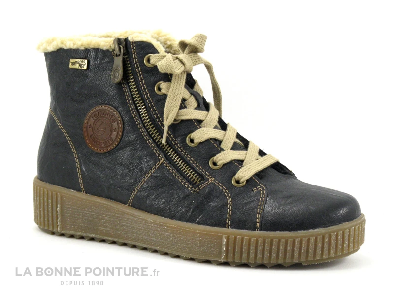 Remonte R7980-01 Noir Marron Beige - Basket Montante Femme