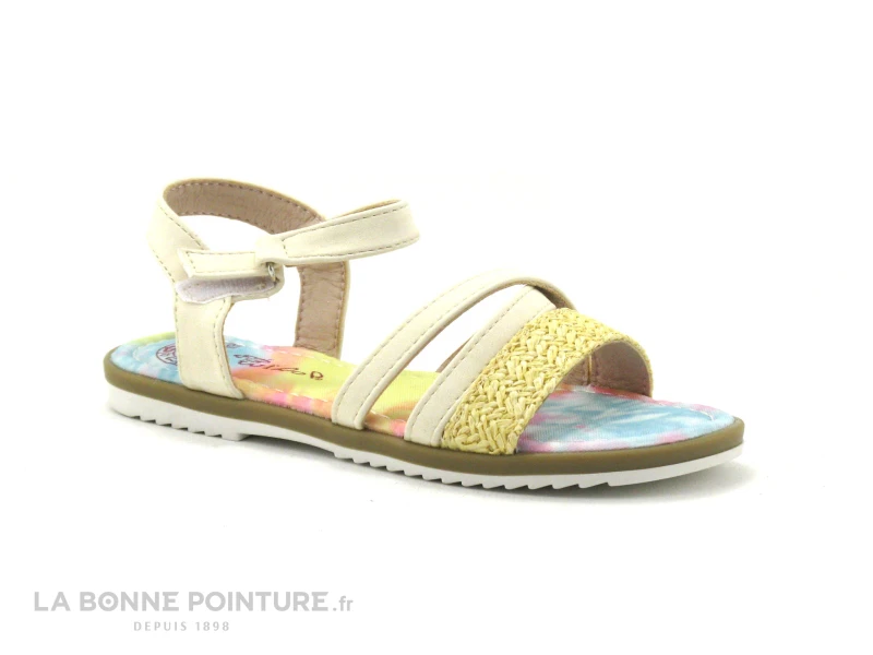 Wipop YOVICO Beige - Paille - Semelle Multicolore - Sandale Fille