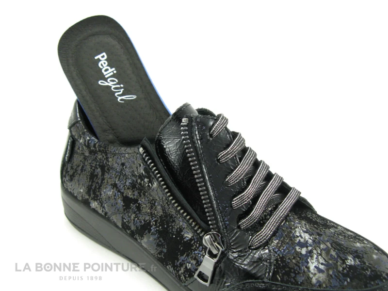 Pedi Girl ALET AMO - Noir Verni - Bleu Metal - Chaussure Femme Avec Zip – Image 5