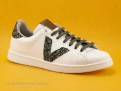 Victoria 125244 Blanc - Glitter - Lacet Kaki - Basket Basse Femme