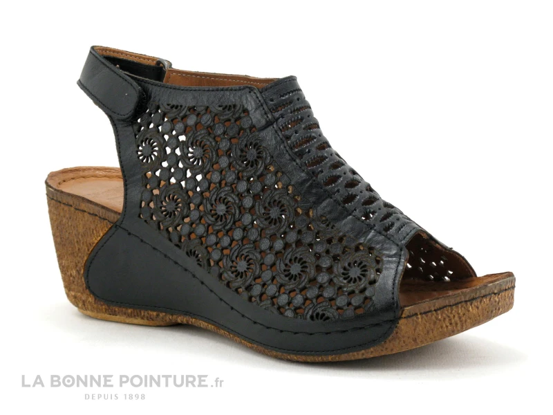 Karyoka GEMA Noir - Fleurs - Sandale Compensee