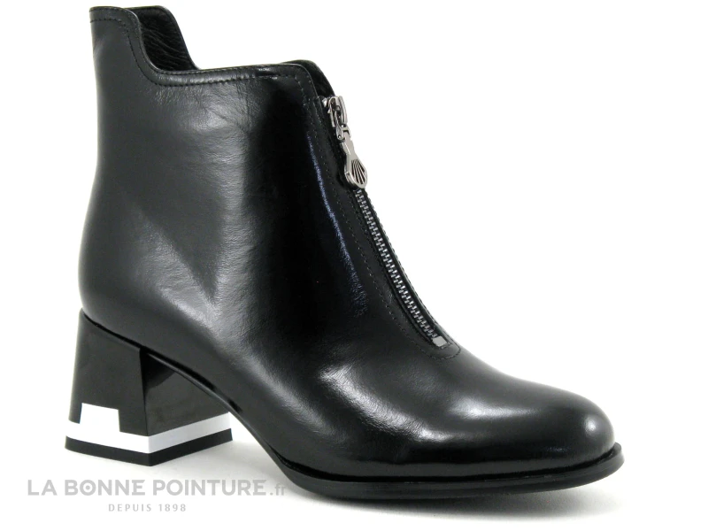 Metamorf Ose MACAREL Noir Verni - Boots Femme -Talon Noir Et Blanc â Image 5