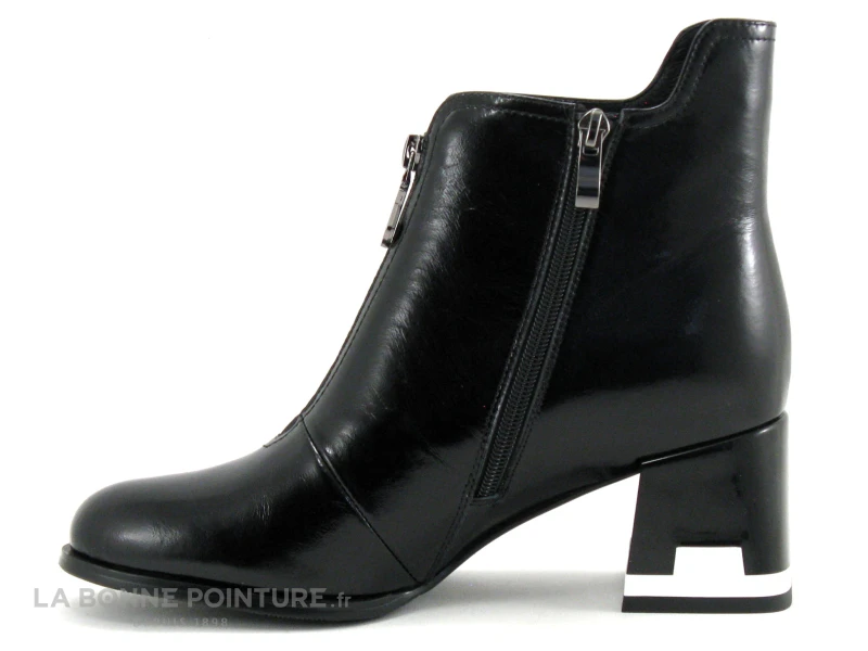 Metamorf Ose MACAREL Noir Verni - Boots Femme -Talon Noir Et Blanc â Image 3