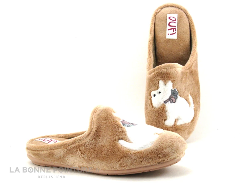 Ouf TACHIEN Saumon - Chien Blanc - Pantoufle Mule Femme