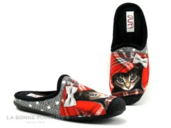 Ouf TIZIEUX Rouge - Noir - Pantoufle Mule Avec Chat