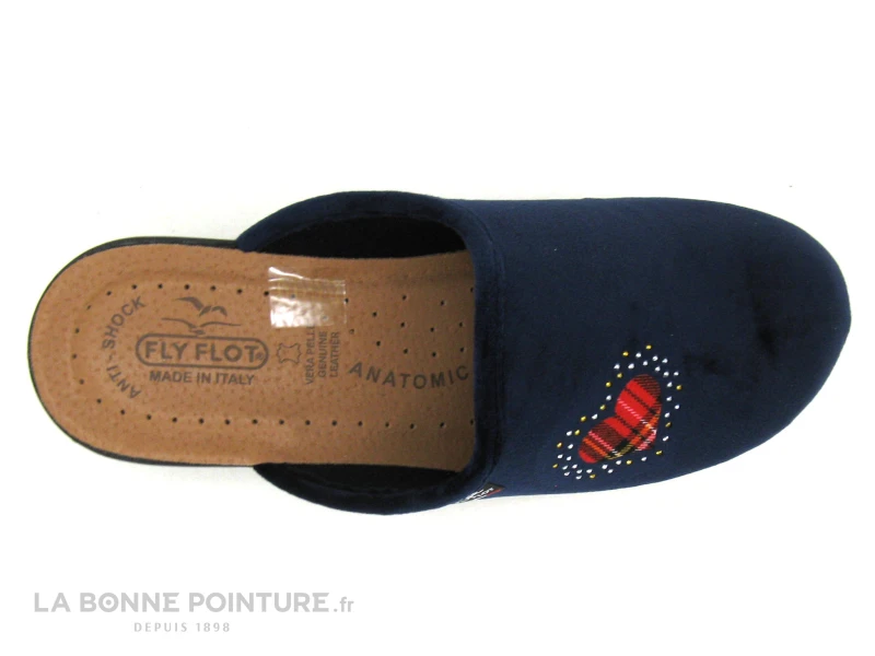 Fly Flot FRECY Bleu Marine - Coeur Ecossais - Pantoufle Sabot Femme – Image 4