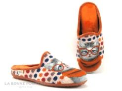 Maison Espadrille 9000 Chat Lunettes - Orange - Pantoufle Mule Femme