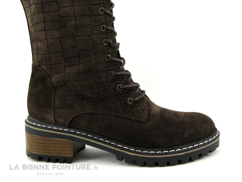 Elue Par Nous KOFOUR Marron Velours Croco - Botte Lacet Femme – Image 5