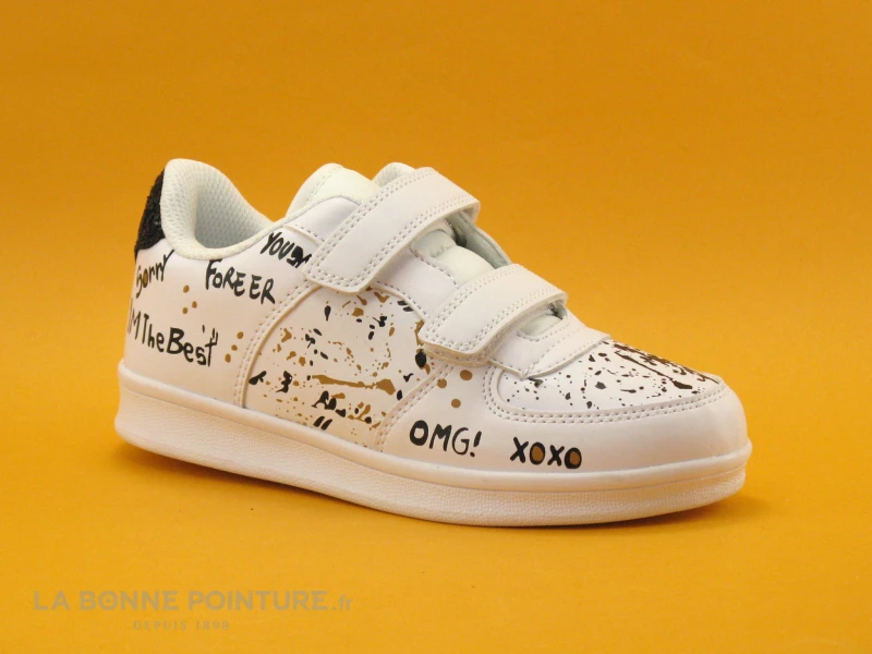 Petit Genie ES4075J Blanc - Tachetee Noir Et Jaune - Basket Velcro Fille – Image 5