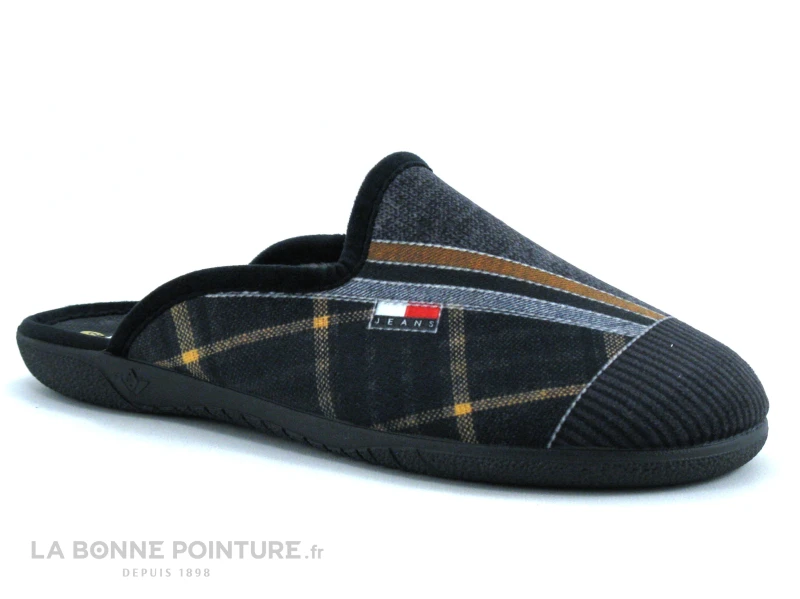 Ouf ABIDOS Noir Gris Jaune Ecossais - Pantoufle Mule Homme – Image 5