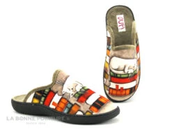 Ouf GRICHKA Taupe - Chat Qui Dort Sur Des Livres - Pantoufle Mule F