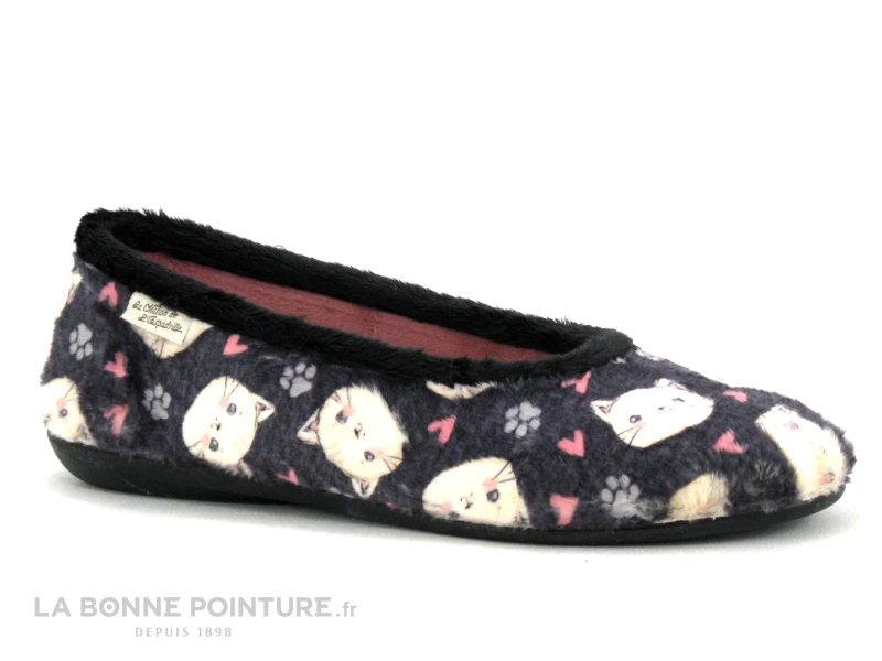 Maison Espadrille 6176 Noir Gris Rose - Pantoufle Ballerine Souple Avec Chats – Image 5