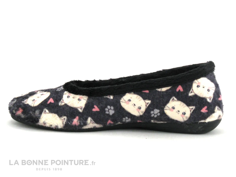 Maison Espadrille 6176 Noir Gris Rose - Pantoufle Ballerine Souple Avec Chats – Image 3