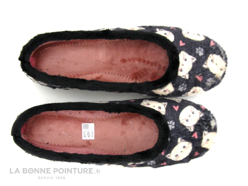 Maison Espadrille 6176 Noir Gris Rose - Pantoufle Ballerine Souple Avec Chats – Image 2