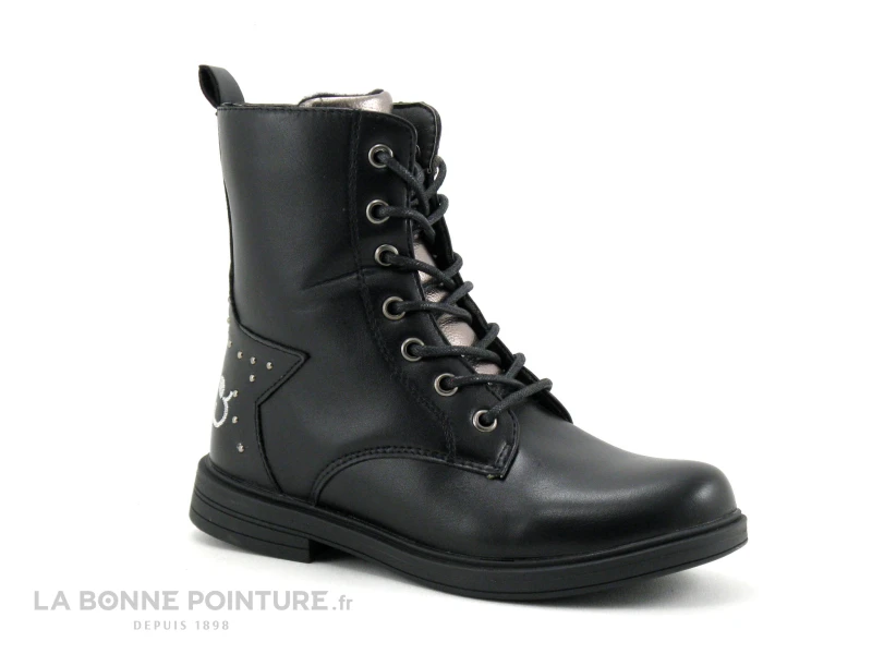 3 Pommes ATTAQUE Noir - Bottine Lacet Fille Avec Zip