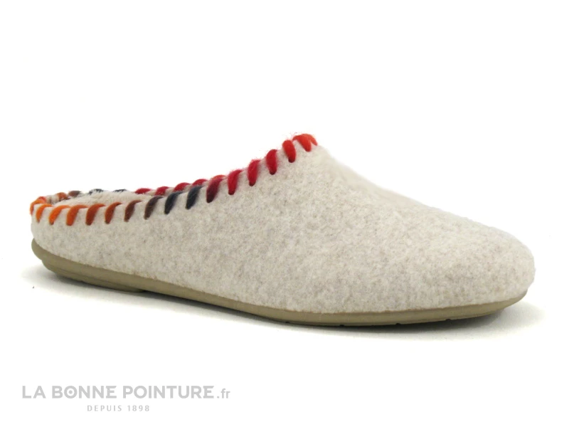 Zels 44140 Beige - Pourtour Laine Multicolore - Pantoufle Mule Femme – Image 5