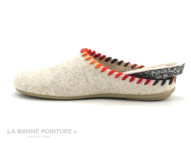 Zels 44140 Beige - Pourtour Laine Multicolore - Pantoufle Mule Femme – Image 2