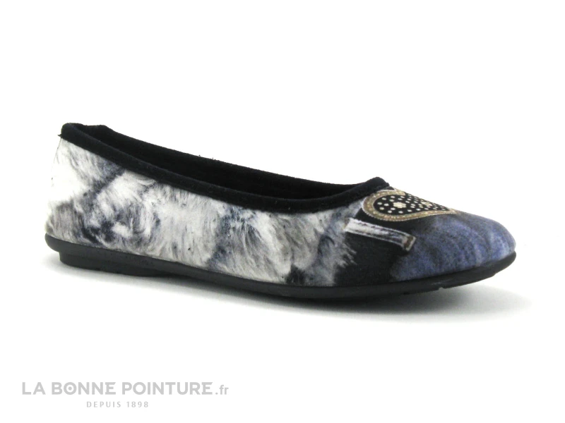 RYB 600 BELTRAN - Gris Bleu Noir - Coeur - Pantoufle Ballerine