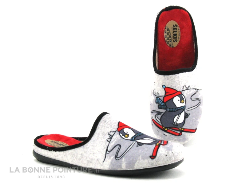 Selkis 22332 Gris - Pingouin A Skis - Pangoufle Mule Femme