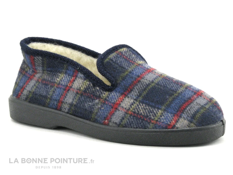 Lollans 001 TJ21153 - Charentaise Homme Fourre - Ecossais Bleu Gris