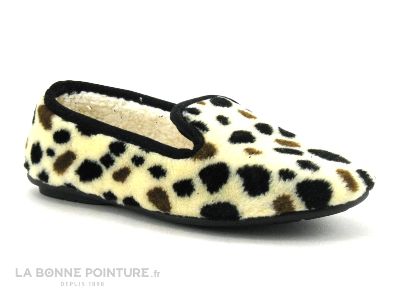 RYB 227005 Beige - Pois Marron Et Noirs - Chausson Femme