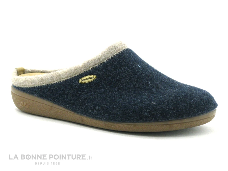 Semelflex OURALE Marine - Bordure Beige - Pantoufle Mule Homme