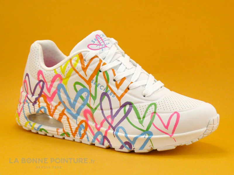 Skechers 177981 UNO Highlight Love-J-Goldcrown-Blanc-Coeurs Multi-Basket – Image 4