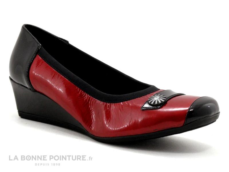 INEA FANA - Escarpin Rouge Verni - Noir - Talon Compense – Image 5