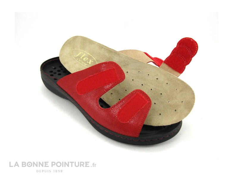 Semelflex GRAZIELLA Rouge - Mule Femme Cuir Rouge - 2 Velcros â Image 4