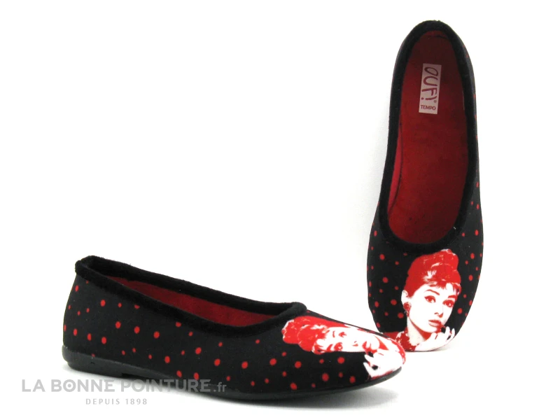 Ouf Tempo COMINO Noir Rouge - Audrey Hepburn - Pantoufle Ballerine – Image 5