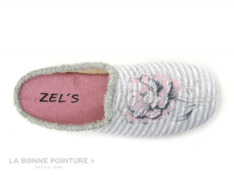Zels 4594 Gris - Rayures Et Fleur Brodee - Pantoufle Mule Femme – Image 3