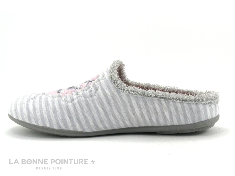 Zels 4594 Gris - Rayures Et Fleur Brodee - Pantoufle Mule Femme – Image 2