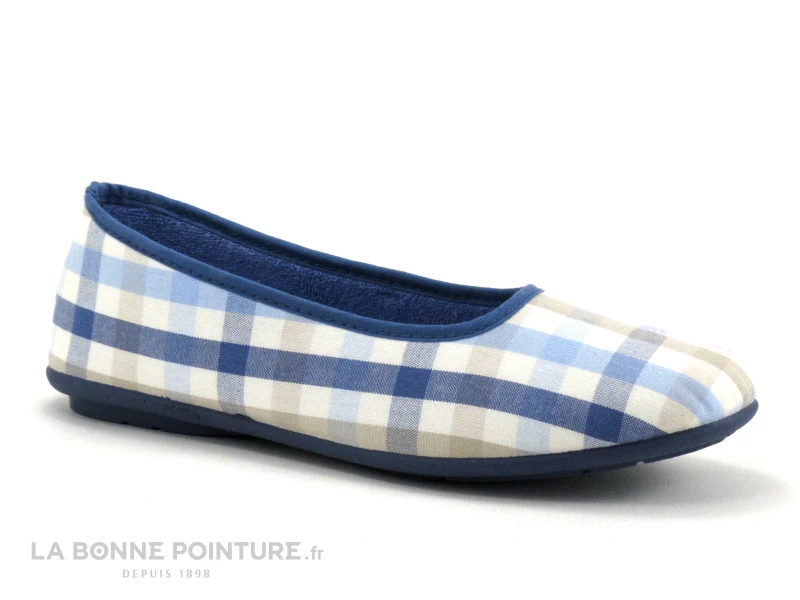 RYB 2260171 Bleu Carreaux - Pantoufle Ballerine Souple - Femme